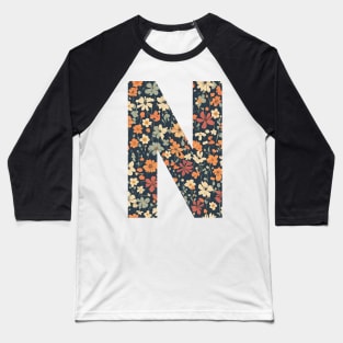 A vintage flower pattern filling the letter N Baseball T-Shirt